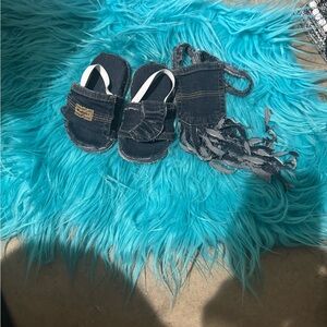 Customized Levi Denim Sandals with Fringe hand bag